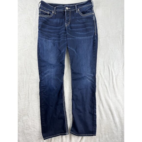 Womens Silver Jeans Suki Mid Slim Boot Super Stretch Dark Wash Blue Size 12 L33 - Picture 1 of 9